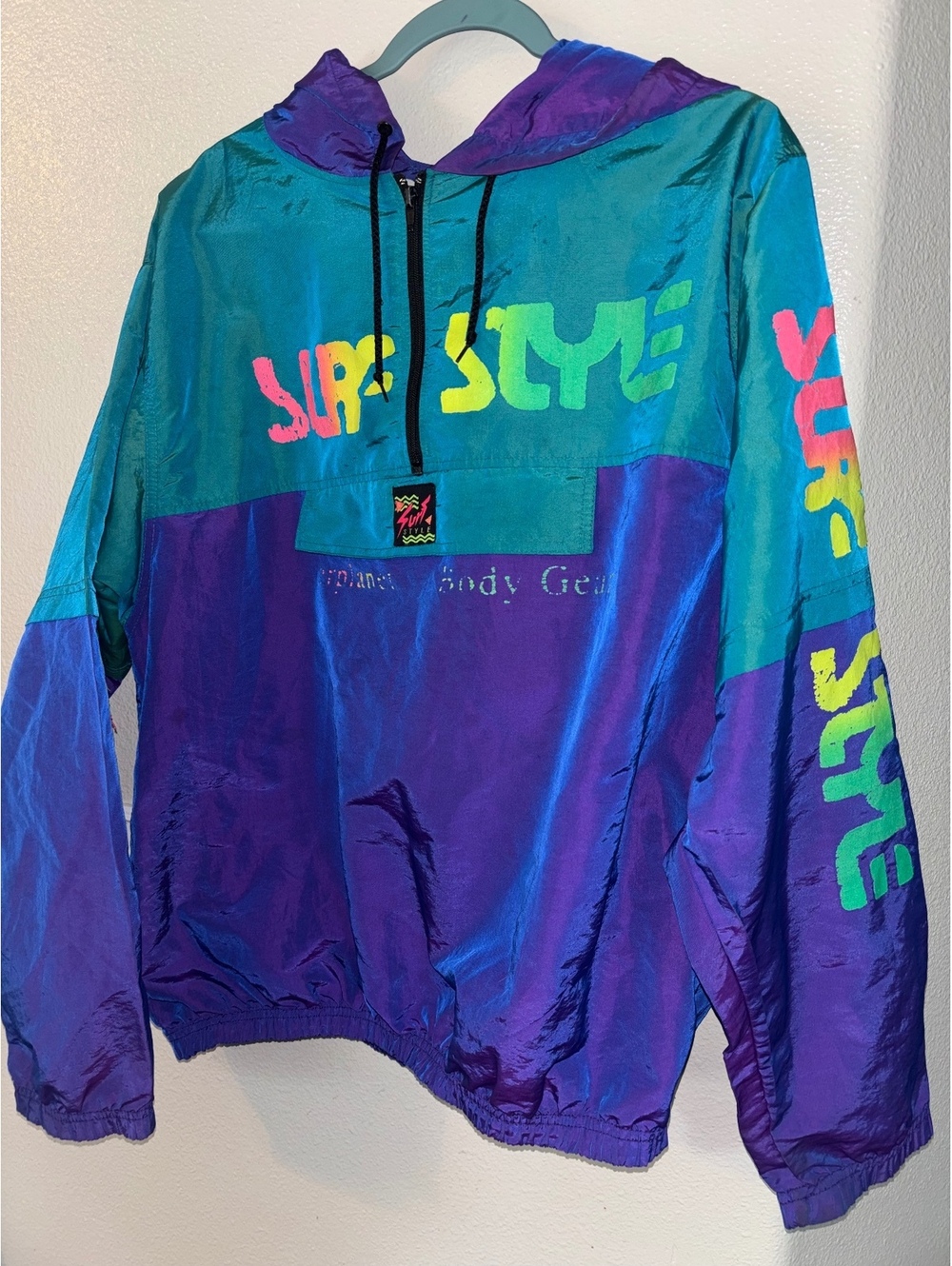 Vintage 90s Surf Style Interplanetary Body Gear Windbreaker OSFA Iridescent